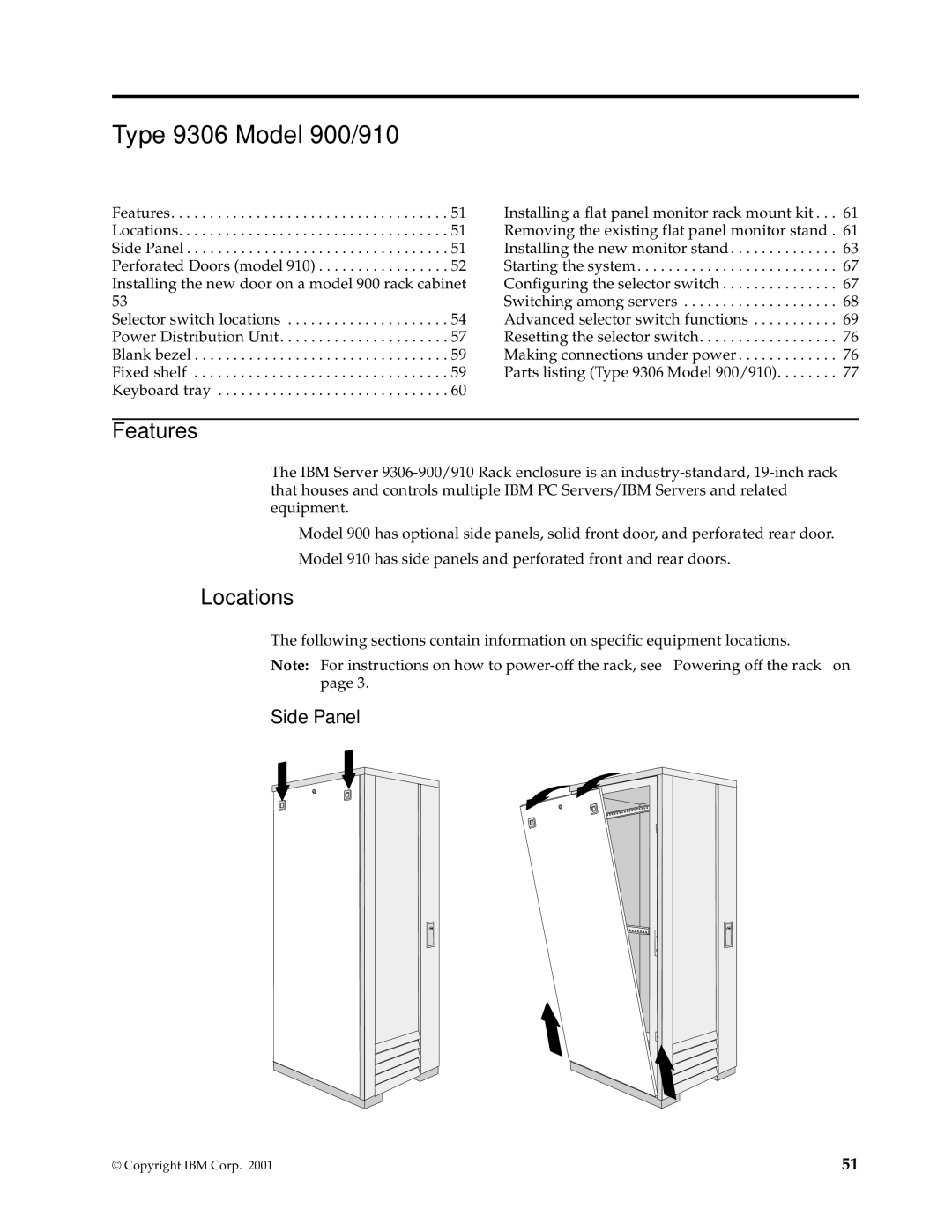 IBM 9QS, 9TX, 9TS, 9QX, 4SB, 4SA, 42P, 42X, 200, 42E, 42S, 4QS, 4QX manual Type 9306 Model 900/910, Side Panel 