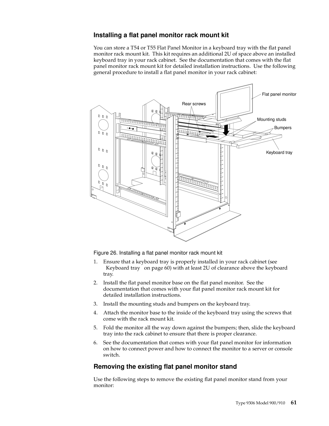 IBM 4QX, 9TX, 9TS, 9QX, 9QS Installing a flat panel monitor rack mount kit, Removing the existing flat panel monitor stand 