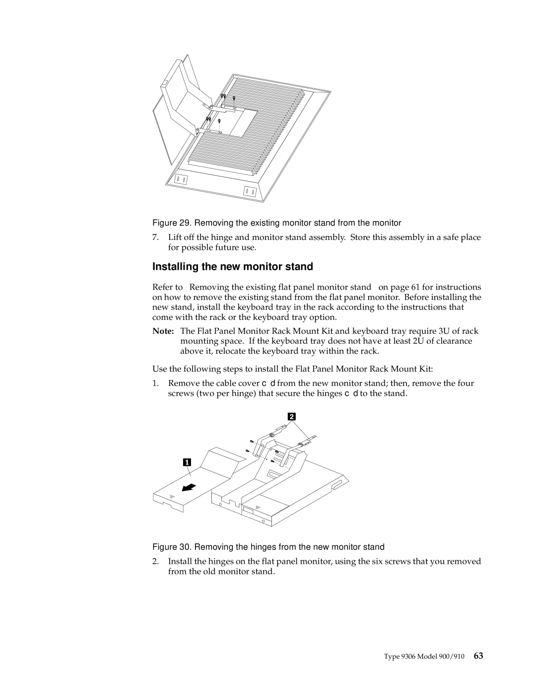 IBM 9TS, 9TX, 9QX, 9QS, 900, 4SB, 4SA Installing the new monitor stand, Removing the existing monitor stand from the monitor 