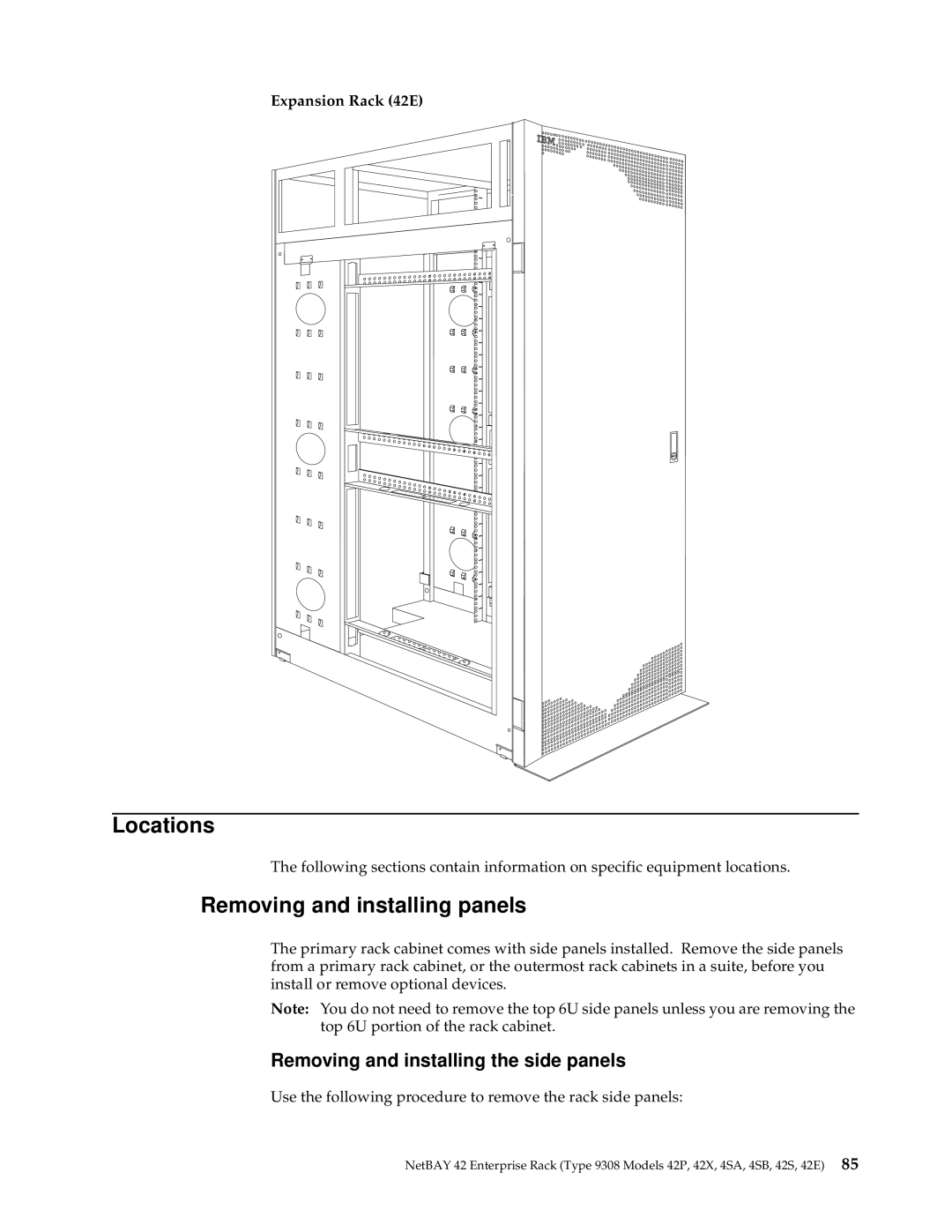 IBM 200, 9TX, 9TS, 9QX, 9QS, 900, 4SB, 4SA, 42P, 42X, 42E Removing and installing panels, Removing and installing the side panels 