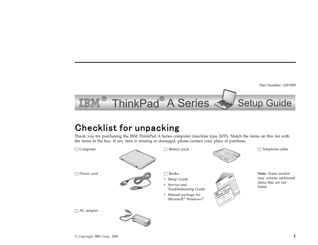 IBM A setup guide Part Number 12P1905 