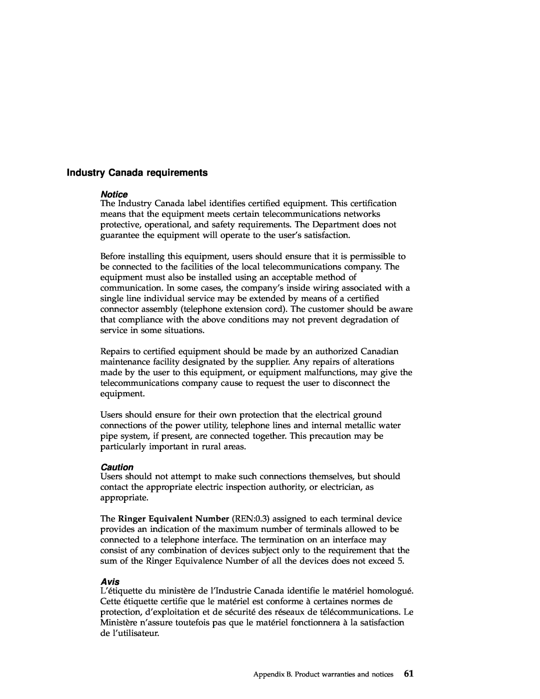 IBM A21e manual Industry Canada requirements, Avis 