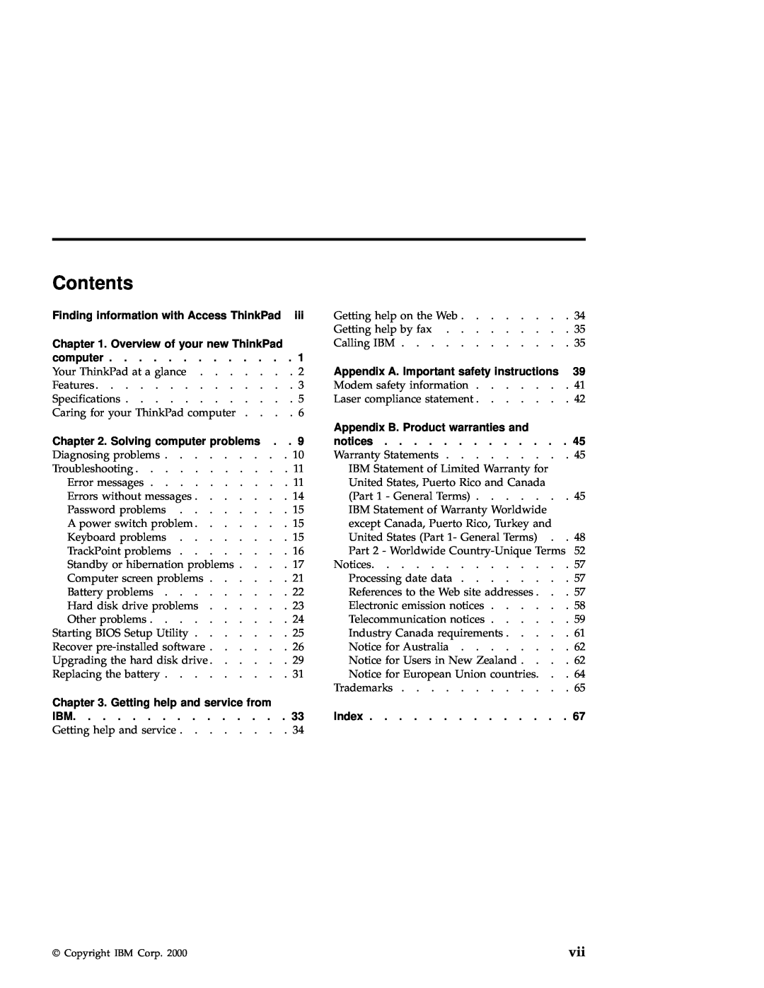 IBM A21e manual Contents 