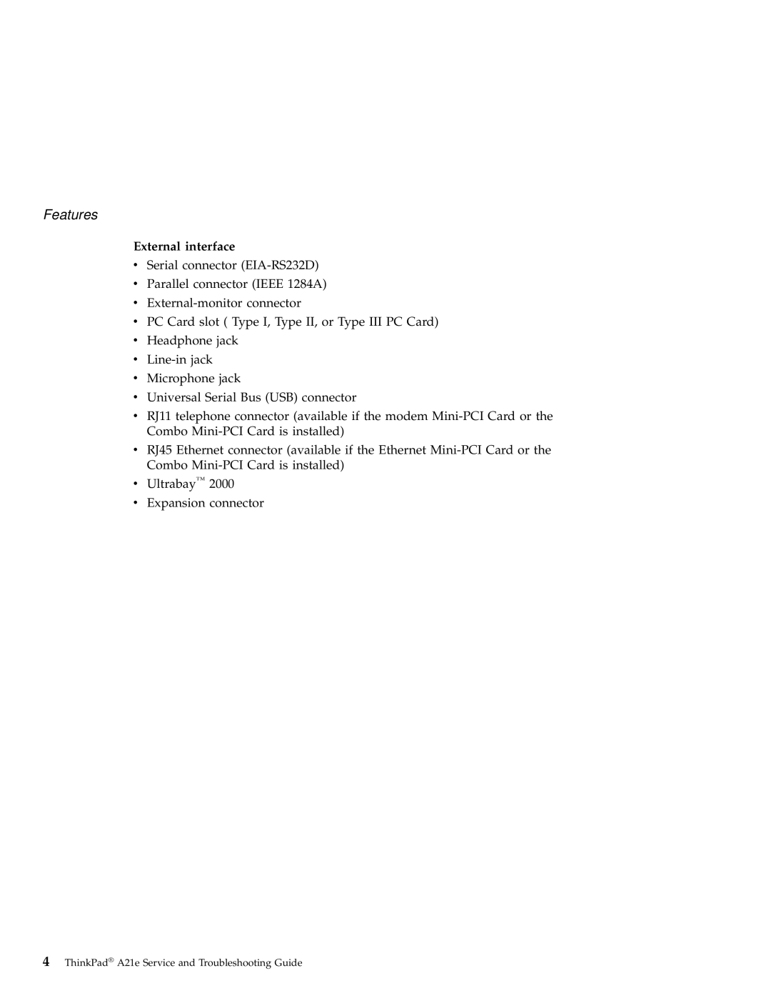 IBM A21e manual External interface 