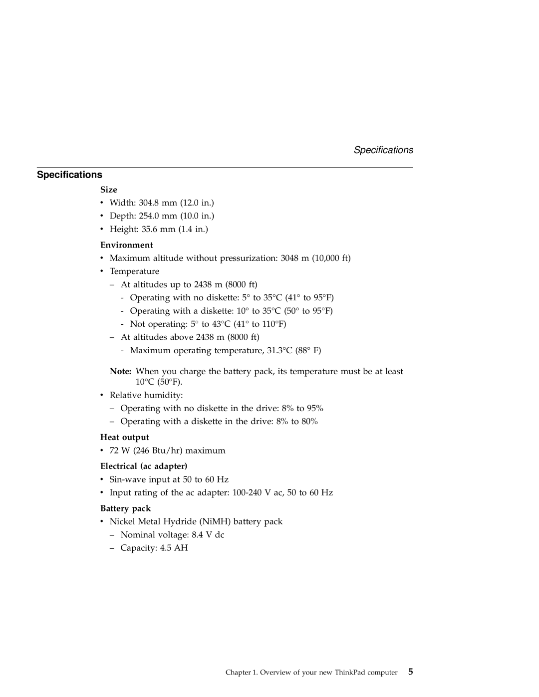 IBM A21e manual Specifications 