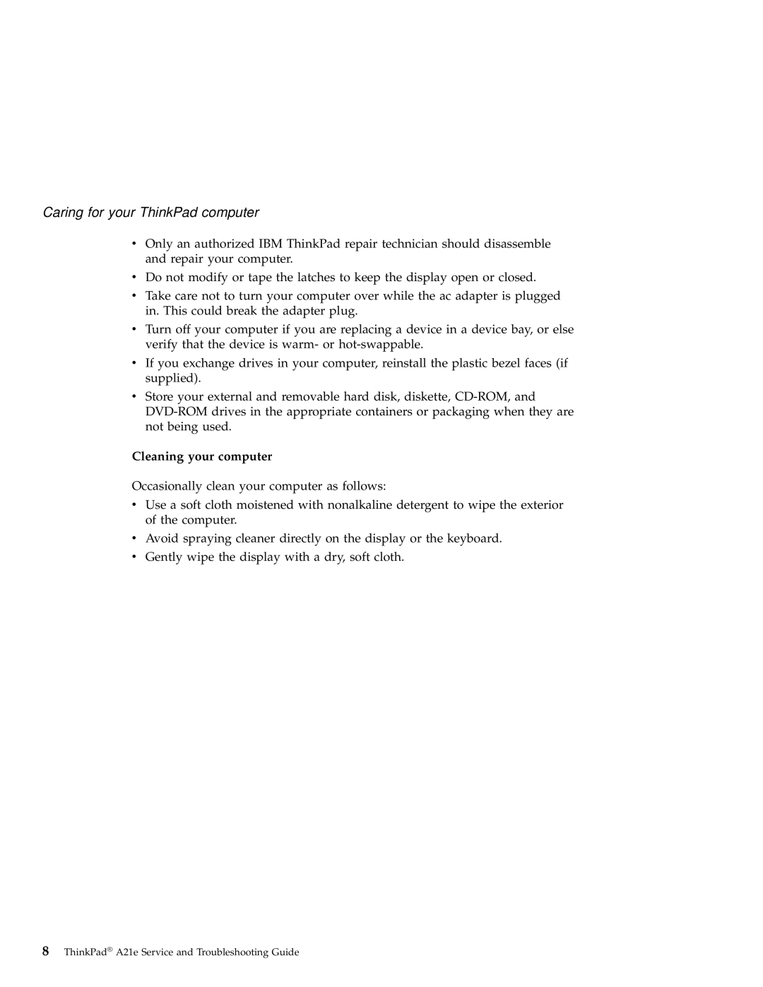 IBM A21e manual Cleaning your computer 