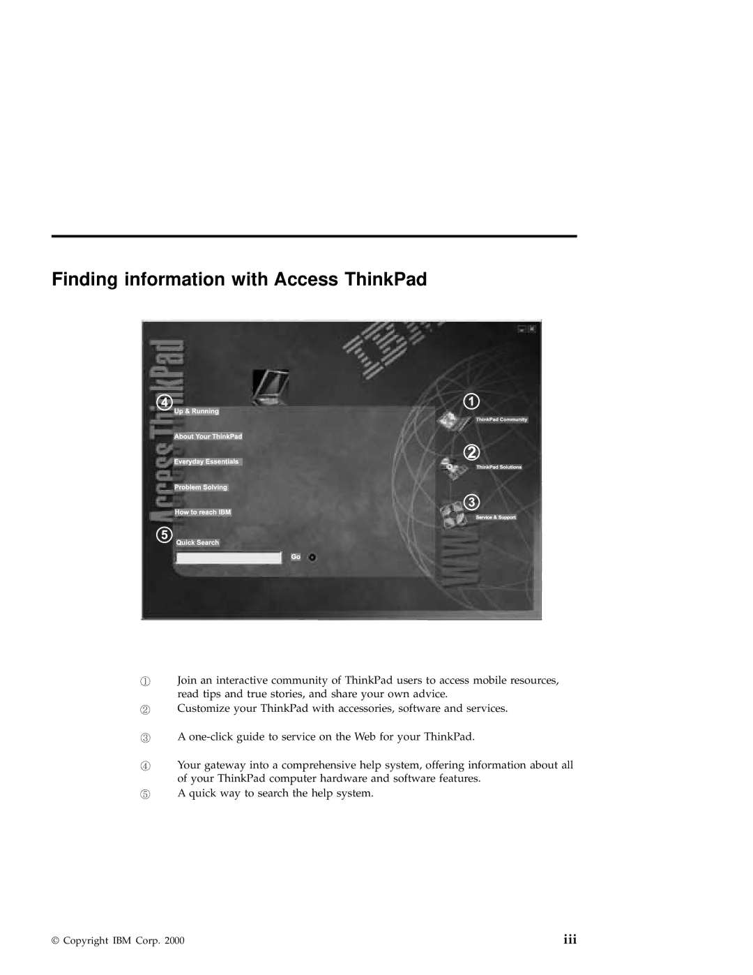 IBM A21e manual Finding information with Access ThinkPad, Iii 