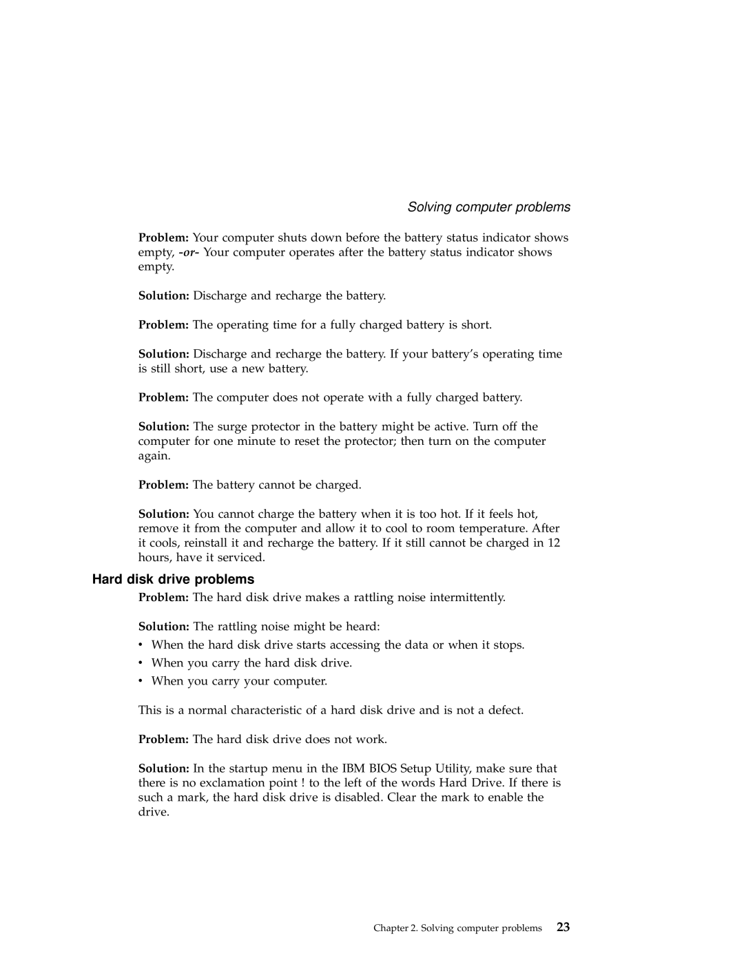 IBM A21e manual Hard disk drive problems 