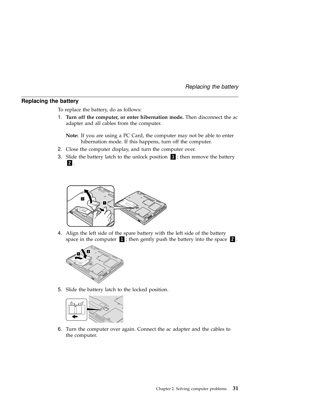 IBM A21e manual Replacing the battery 