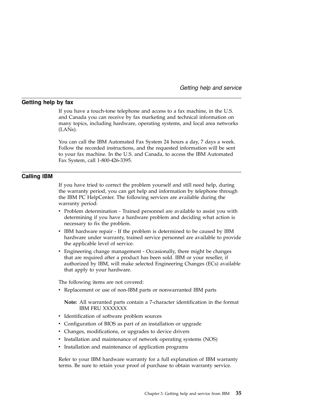 IBM A21e manual Getting help by fax, Calling IBM 