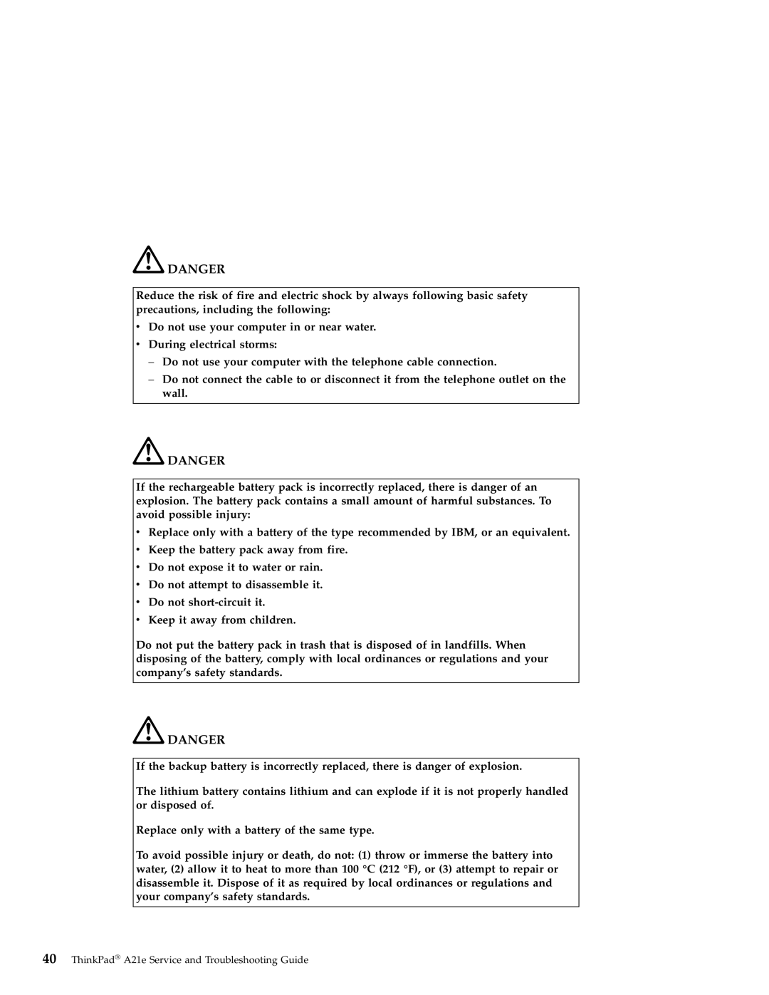 IBM manual ThinkPad A21e Service and Troubleshooting Guide 