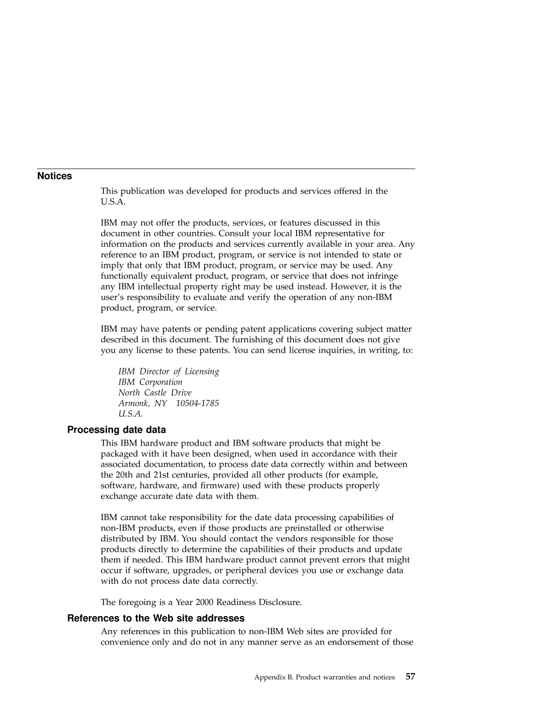 IBM A21e manual Processing date data, References to the Web site addresses 