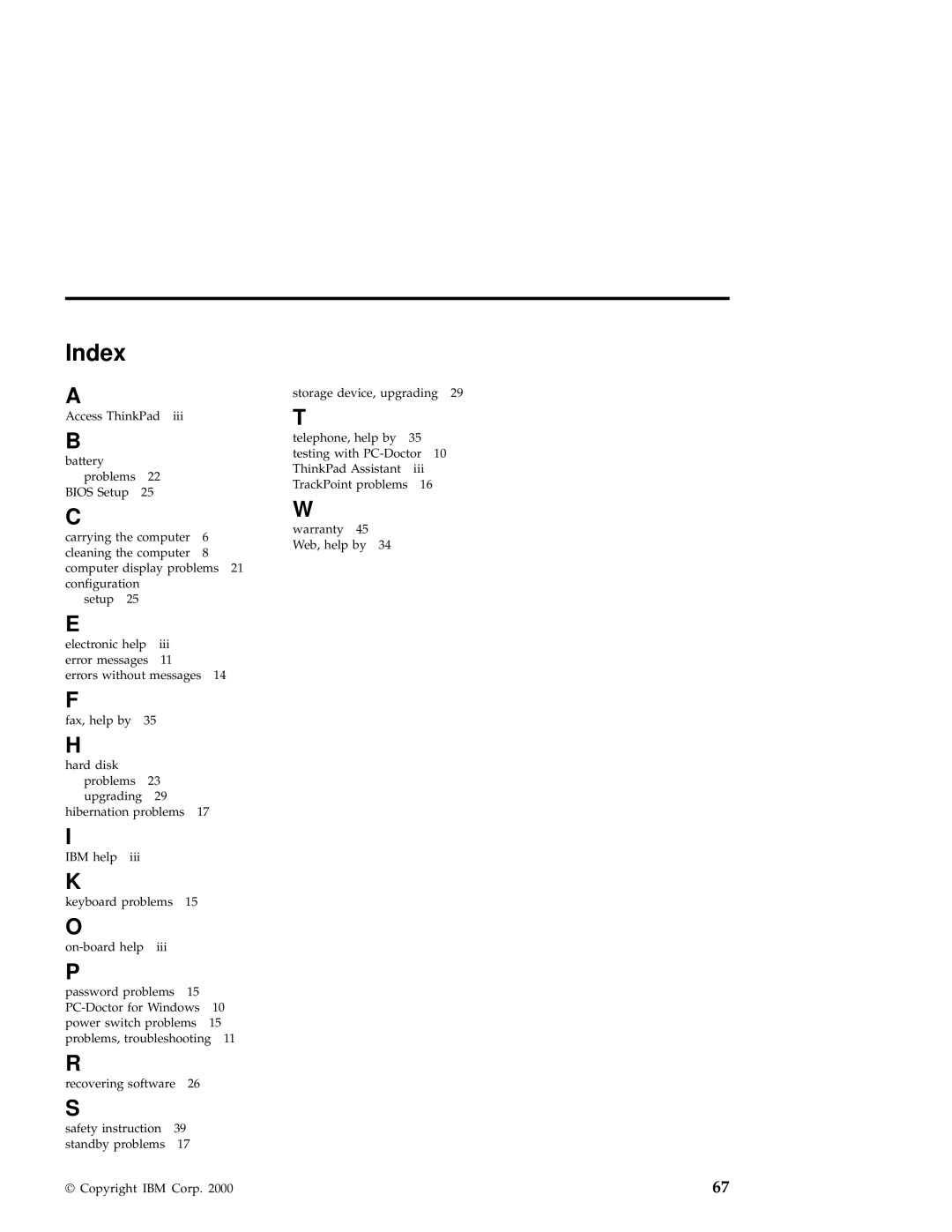 IBM A21e manual Index 