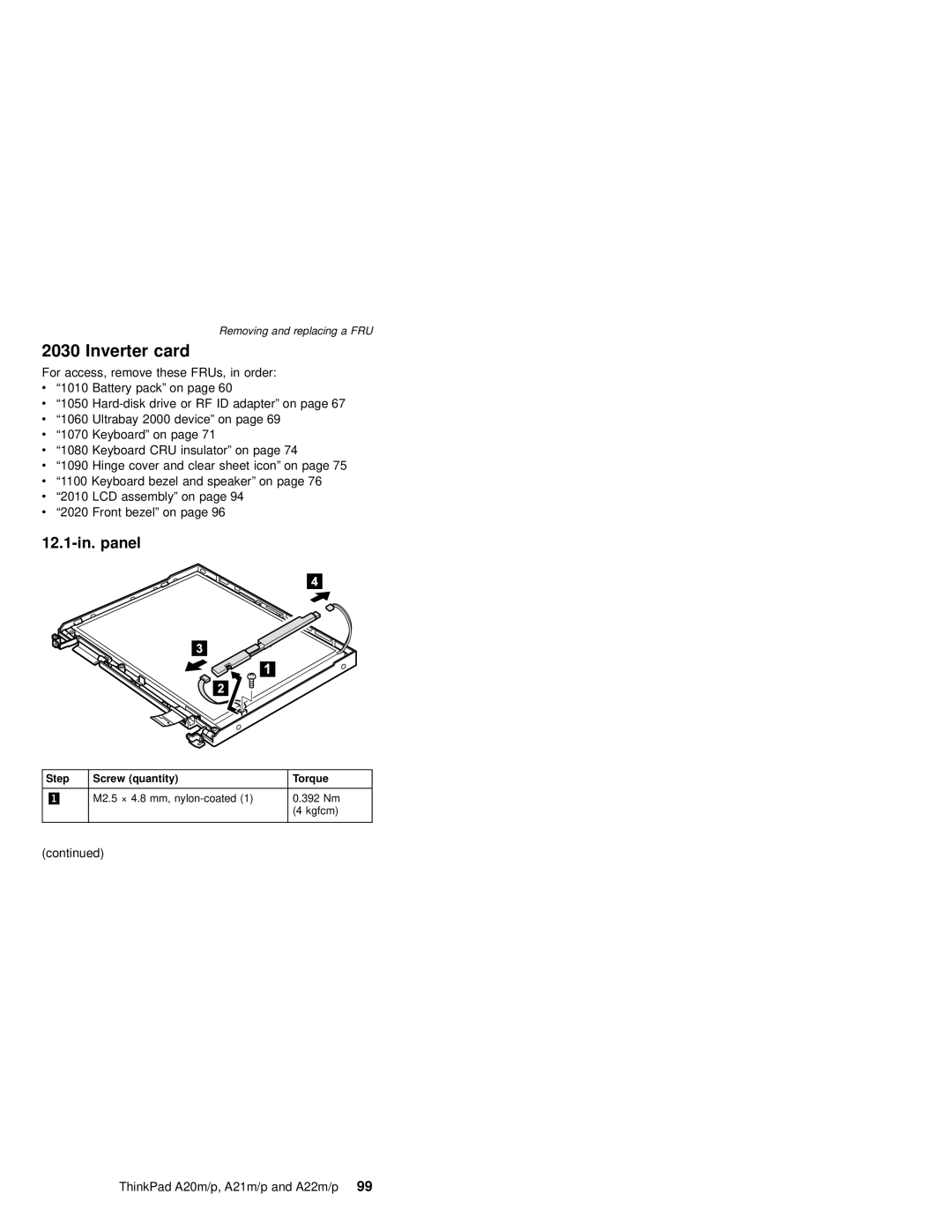 IBM A21P, A21M, A22P, A22M, A20M, MT 2631 manual Inverter card, 12.1-in. panel 