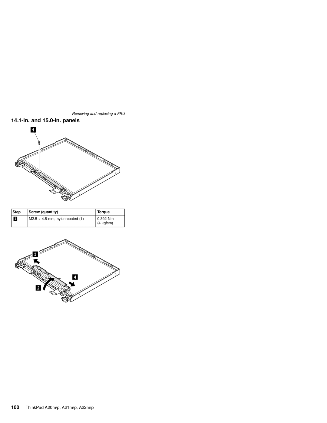 IBM A20M, A21M, A22P, A22M, A21P, MT 2631 manual 14.1-in. and 15.0-in. panels 