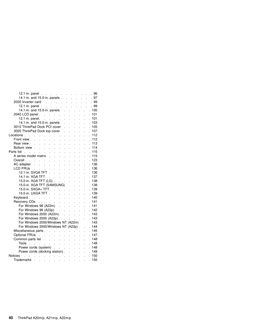 IBM A20M, A21M, A22P, A22M, A21P, MT 2631 manual 12.1-in. panel 14.1-in. and 15.0-in. panels Inverter card 