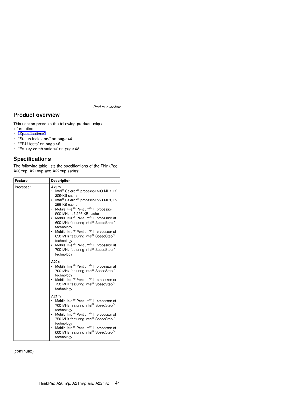 IBM MT 2631, A21M, A22P, A22M, A21P, A20M manual Product overview, Specifications 