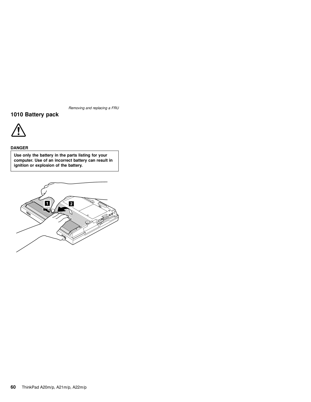 IBM A21M, A22P, A22M, A21P, A20M, MT 2631 manual Battery pack 