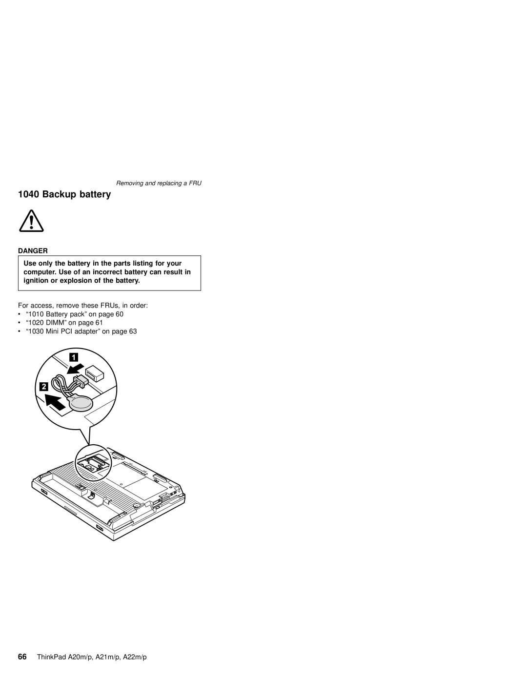 IBM A21M, A22P, A22M, A21P, A20M, MT 2631 manual Backup battery 