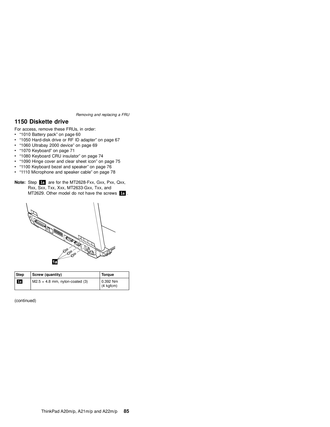 IBM A22P, A21M, A22M, A21P, A20M, MT 2631 manual Diskette drive 