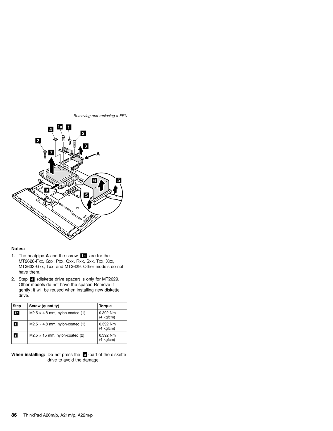 IBM A22M, A21M, A22P, A21P, A20M, MT 2631 manual When installing Do not press 