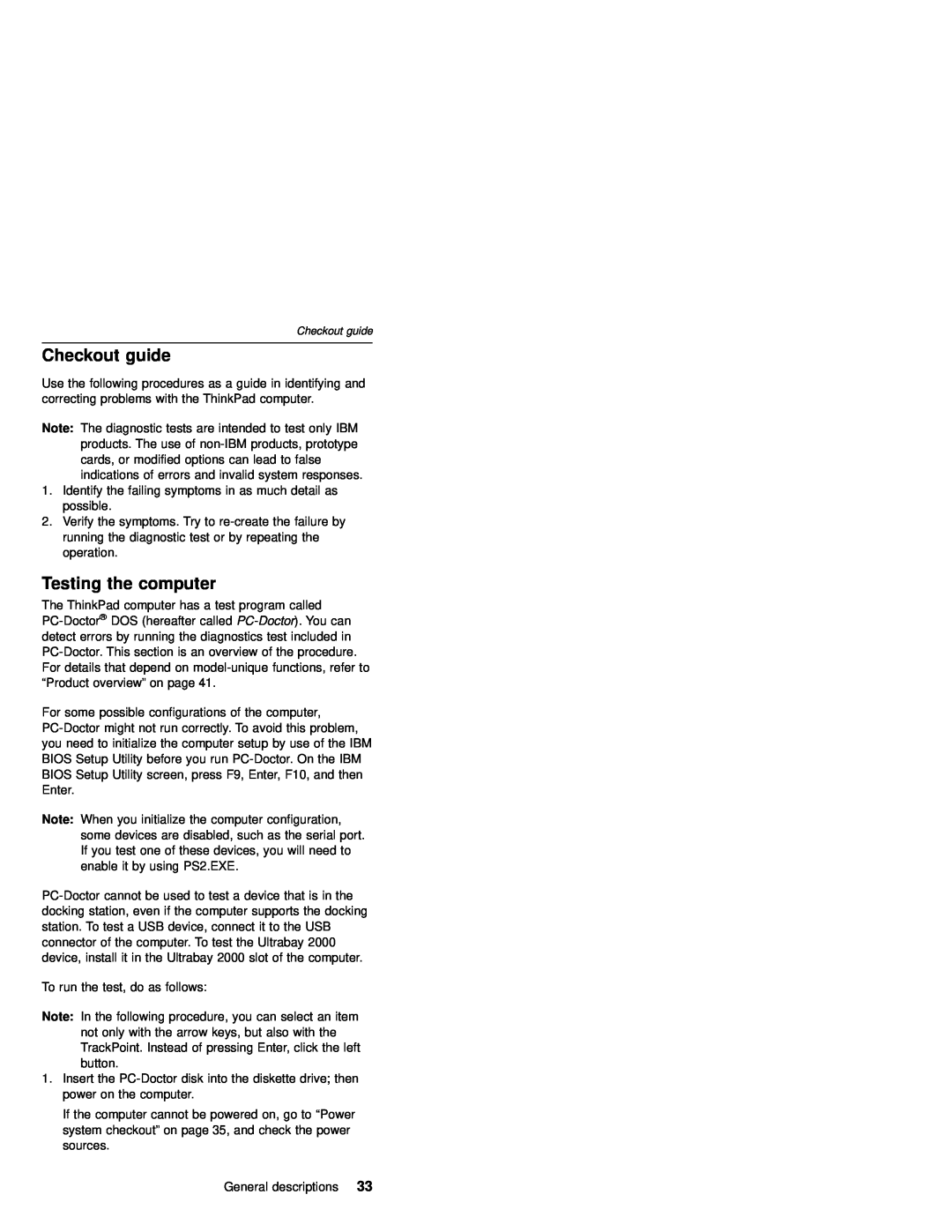 IBM A21P, A21M, A22P, A22M, A20M, MT 2631 manual Checkout guide, Testing the computer 