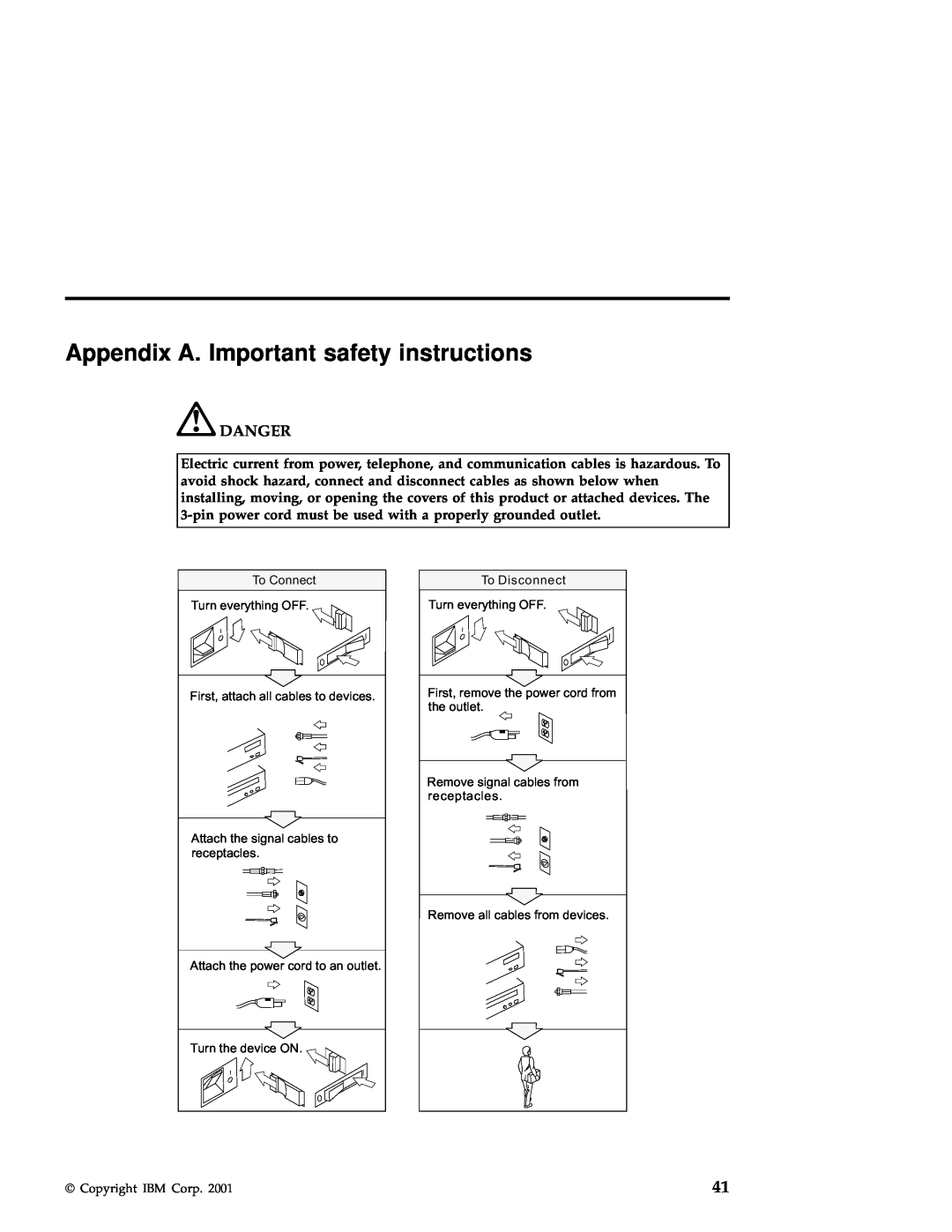 IBM A22 manual Appendix A. Important safety instructions, Danger 