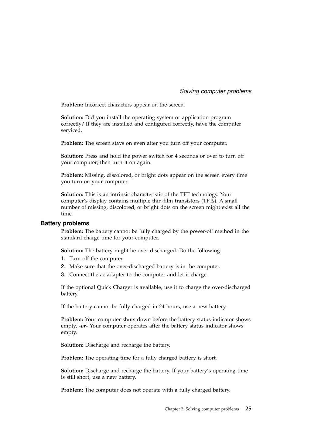 IBM A22 manual Battery problems 