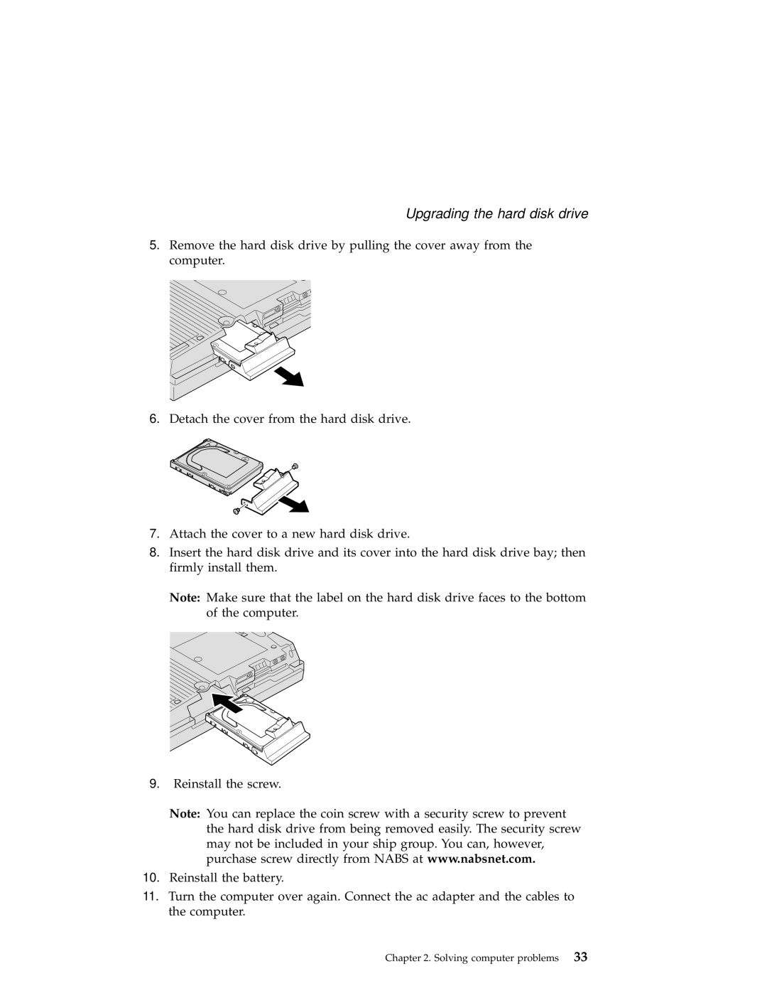 IBM A22 manual Upgrading the hard disk drive 