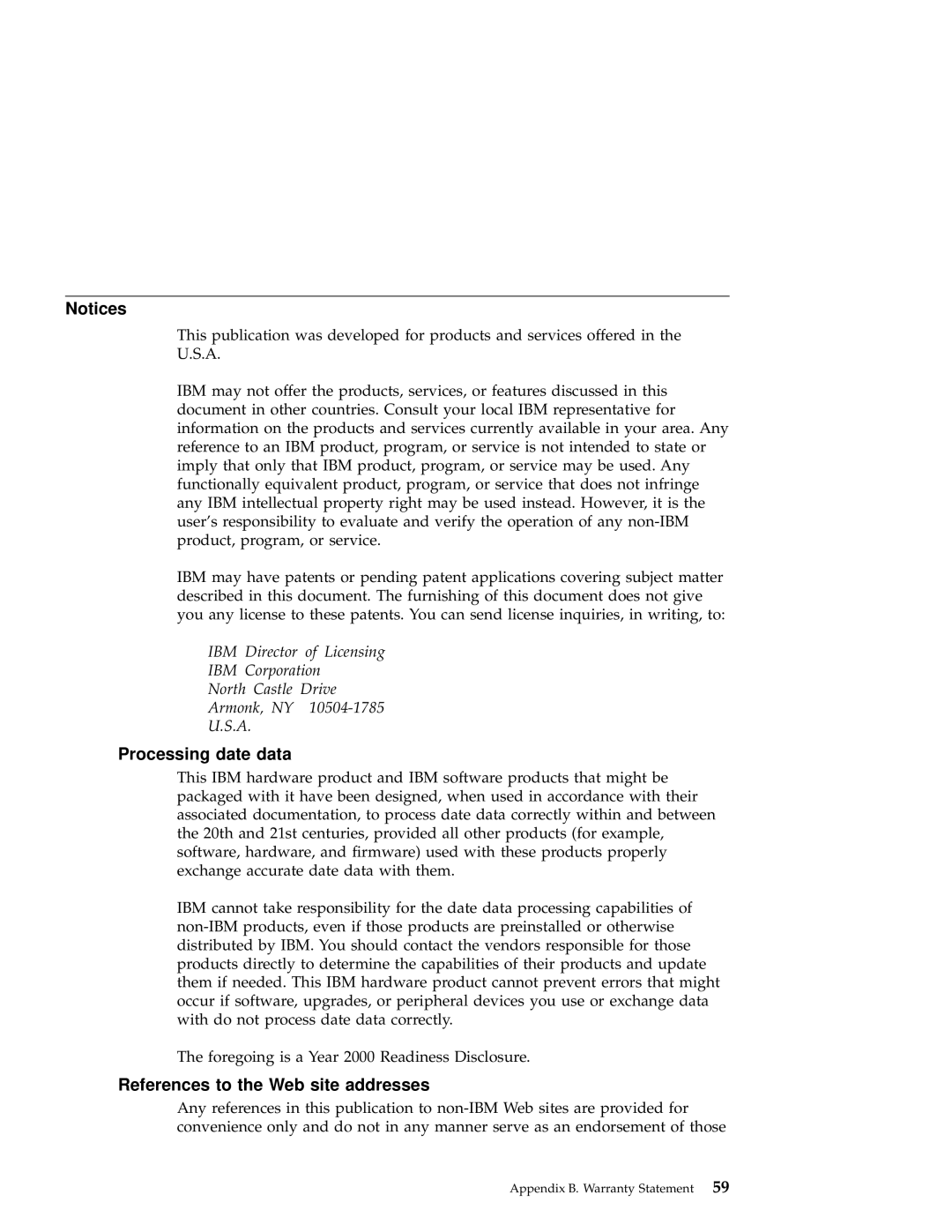 IBM A22 manual Processing date data, References to the Web site addresses 