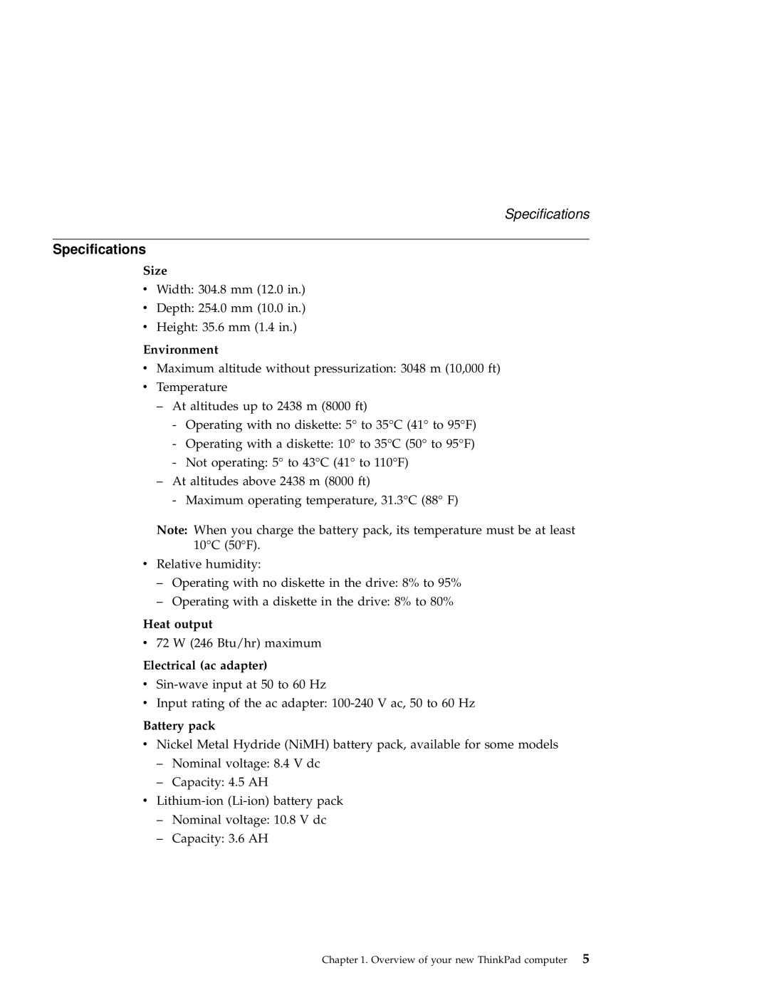 IBM A22e manual Specifications 