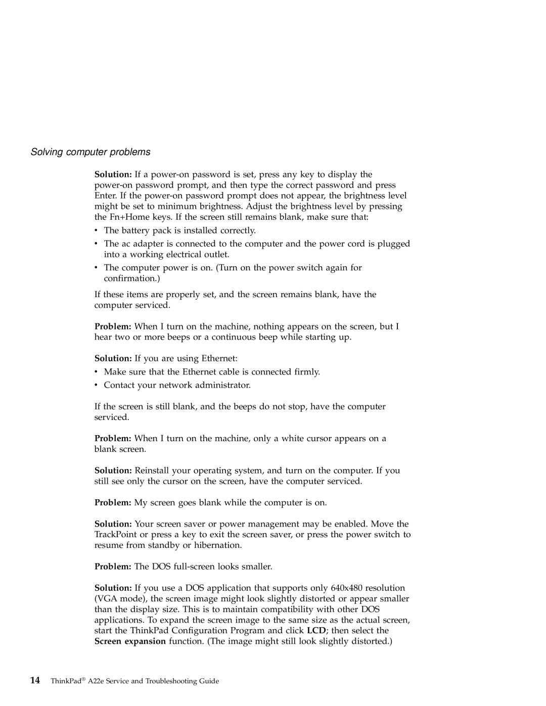 IBM A22e manual Solving computer problems 