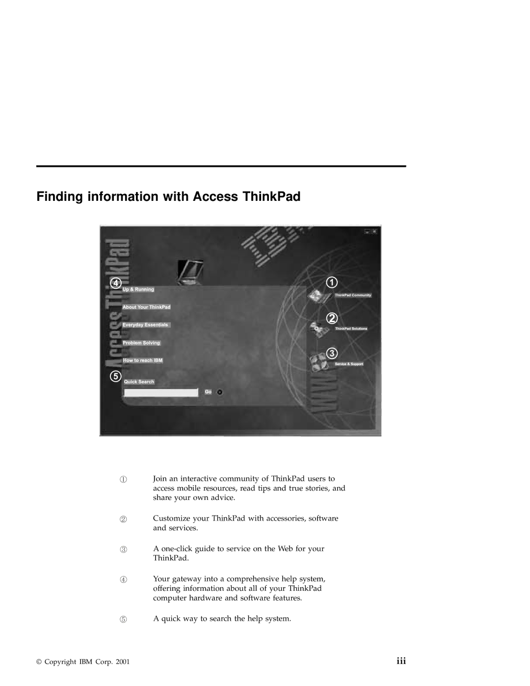 IBM A22e manual Finding information with Access ThinkPad, Iii 