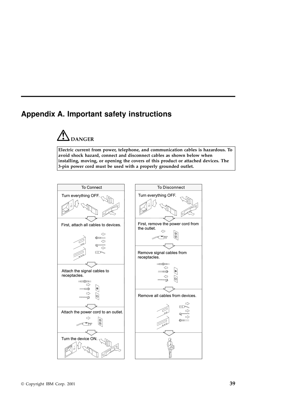 IBM A22e manual Appendix A. Important safety instructions 