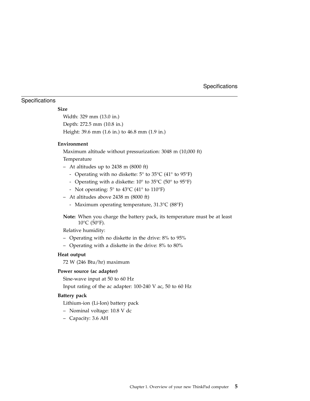 IBM A30 manual Specifications 