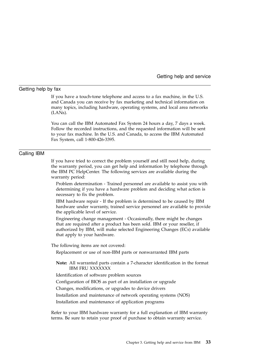 IBM A30 manual Getting help by fax, Calling IBM 