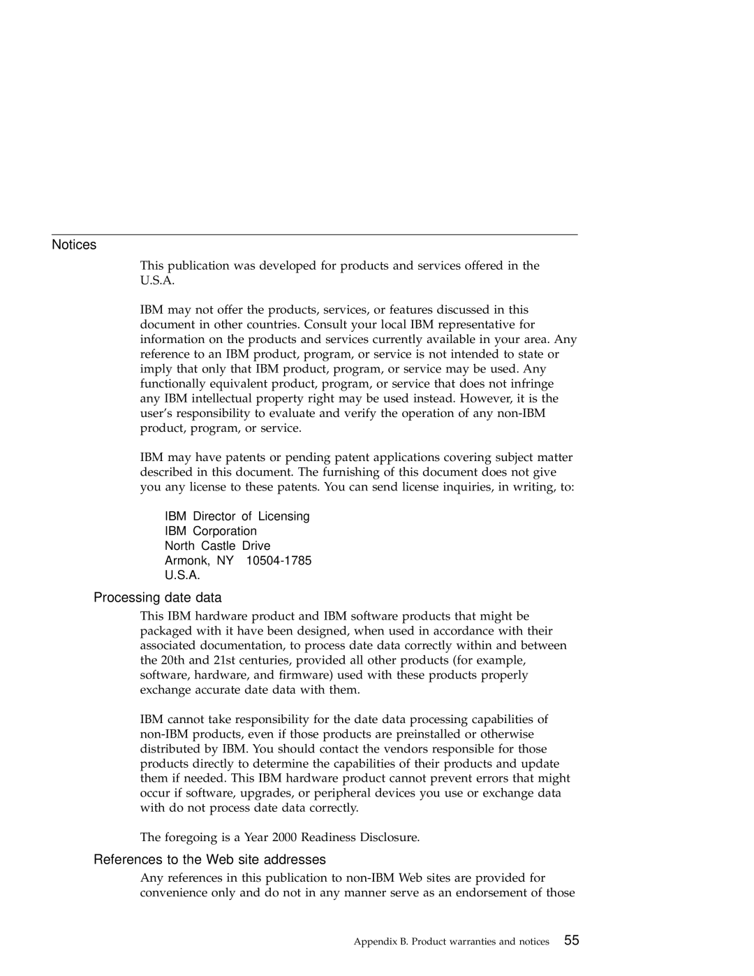 IBM A30 manual Processing date data, References to the Web site addresses 