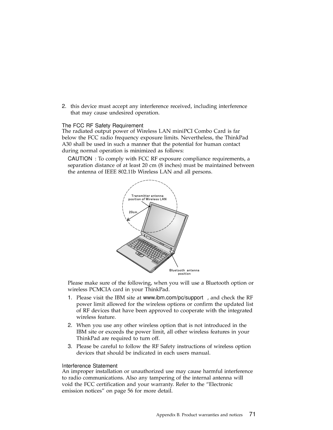 IBM A30 manual FCC RF Safety Requirement 