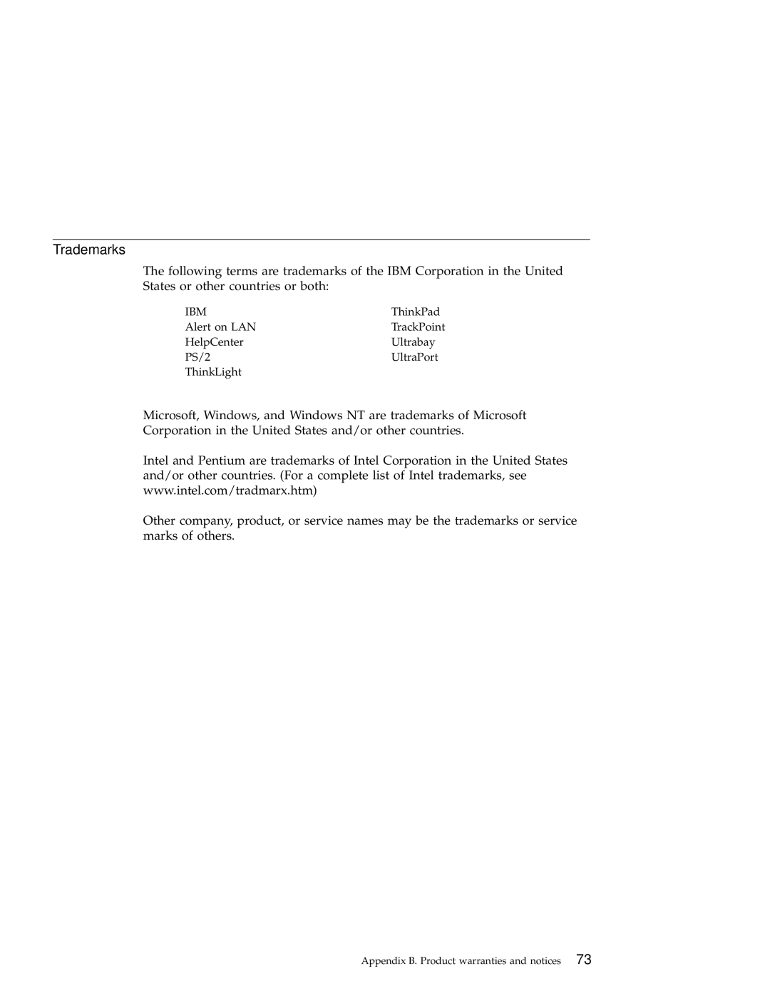 IBM A30 manual Trademarks 