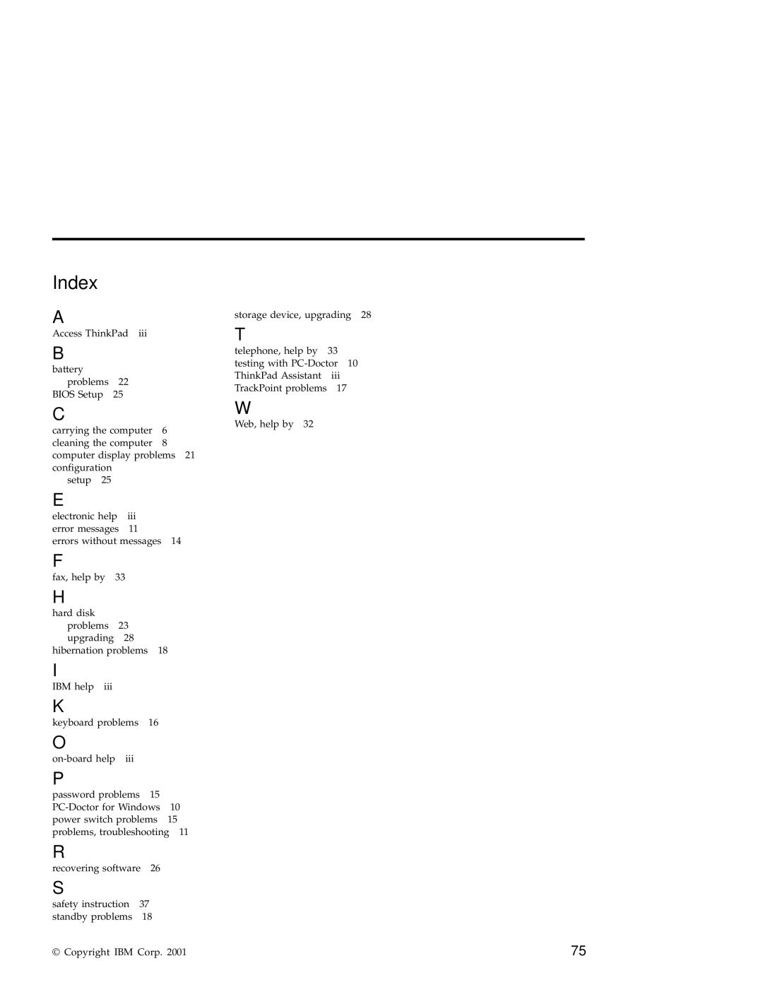 IBM A30 manual Index 