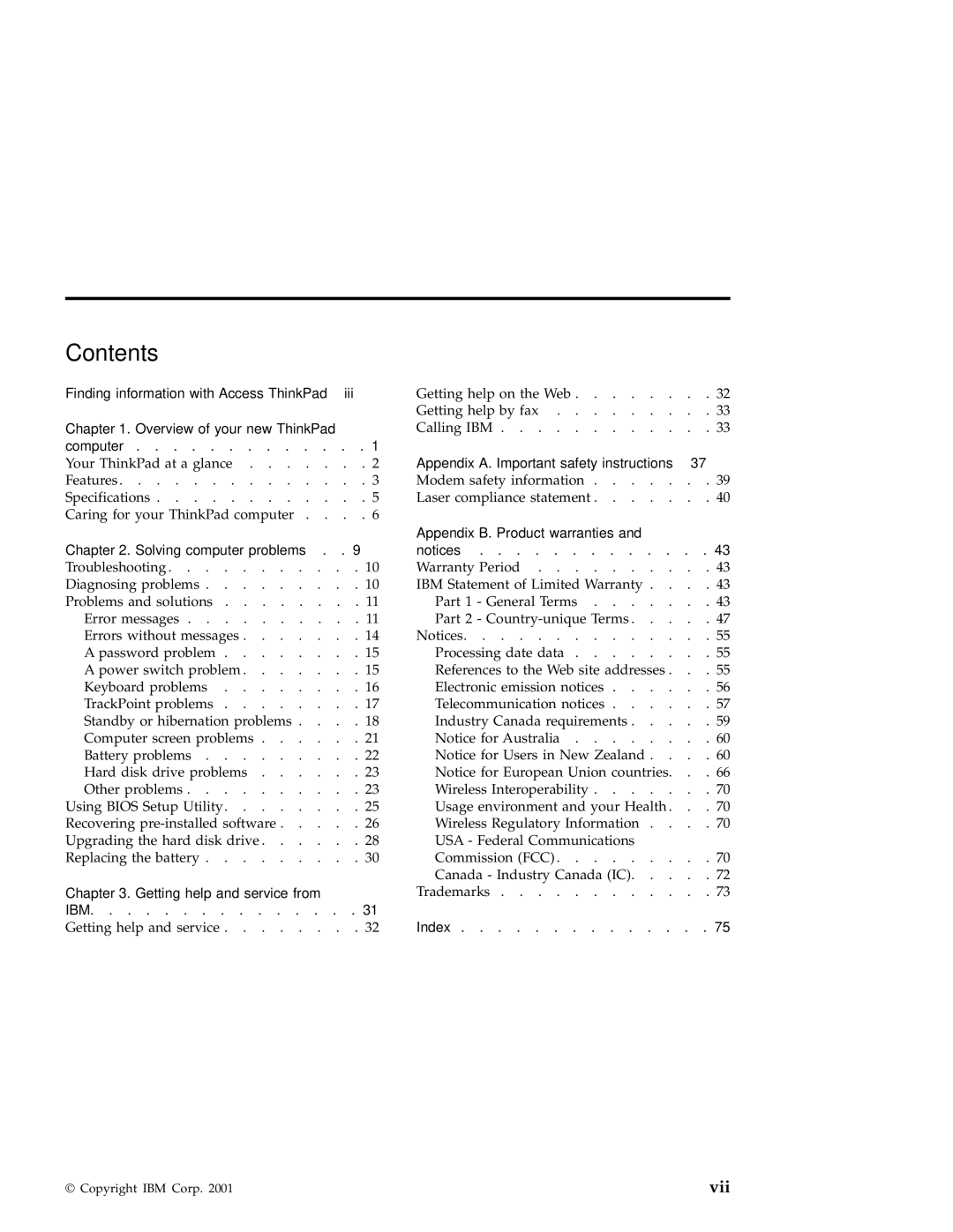 IBM A30 manual Contents 