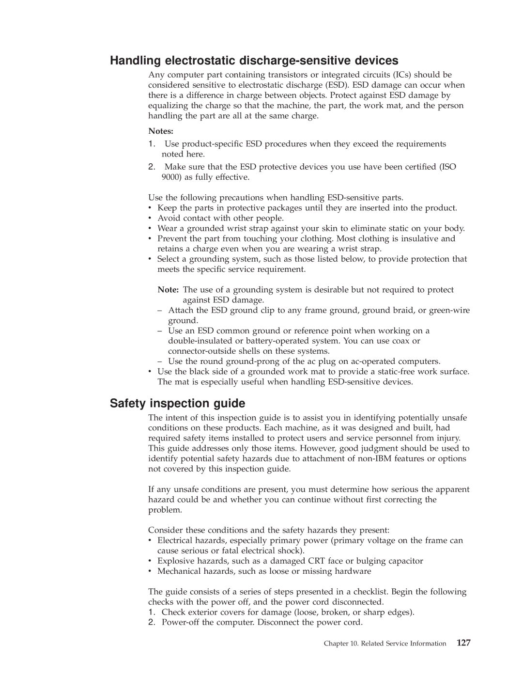 IBM A40P TYPE 6841, A40I TYPE 2271 manual Handling electrostatic discharge-sensitive devices, Safety inspection guide 