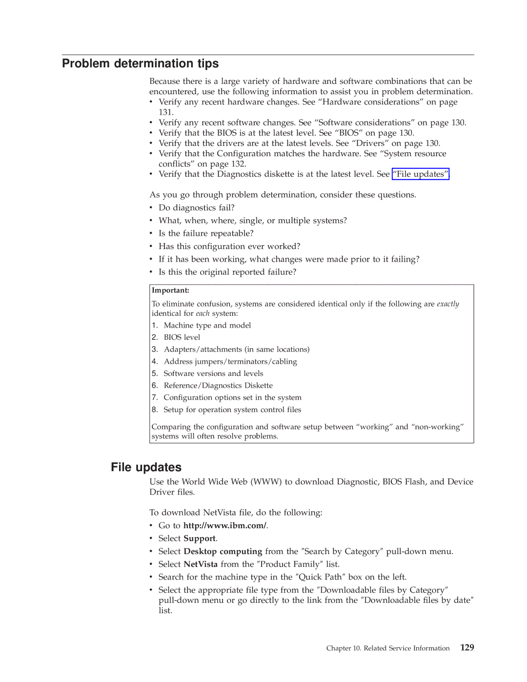 IBM A40I TYPE 2271, A40P TYPE 6841, A40 TYPE 6840 manual Problem determination tips, File updates