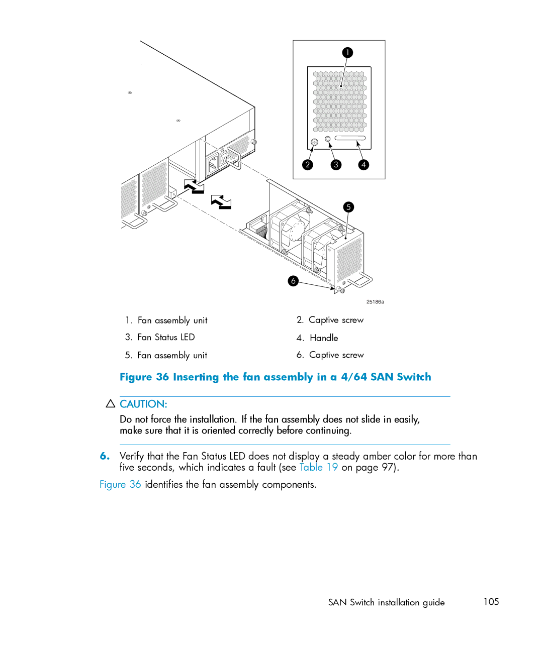 IBM AA-RWF3A-TE manual Inserting the fan assembly in a 4/64 SAN Switch 