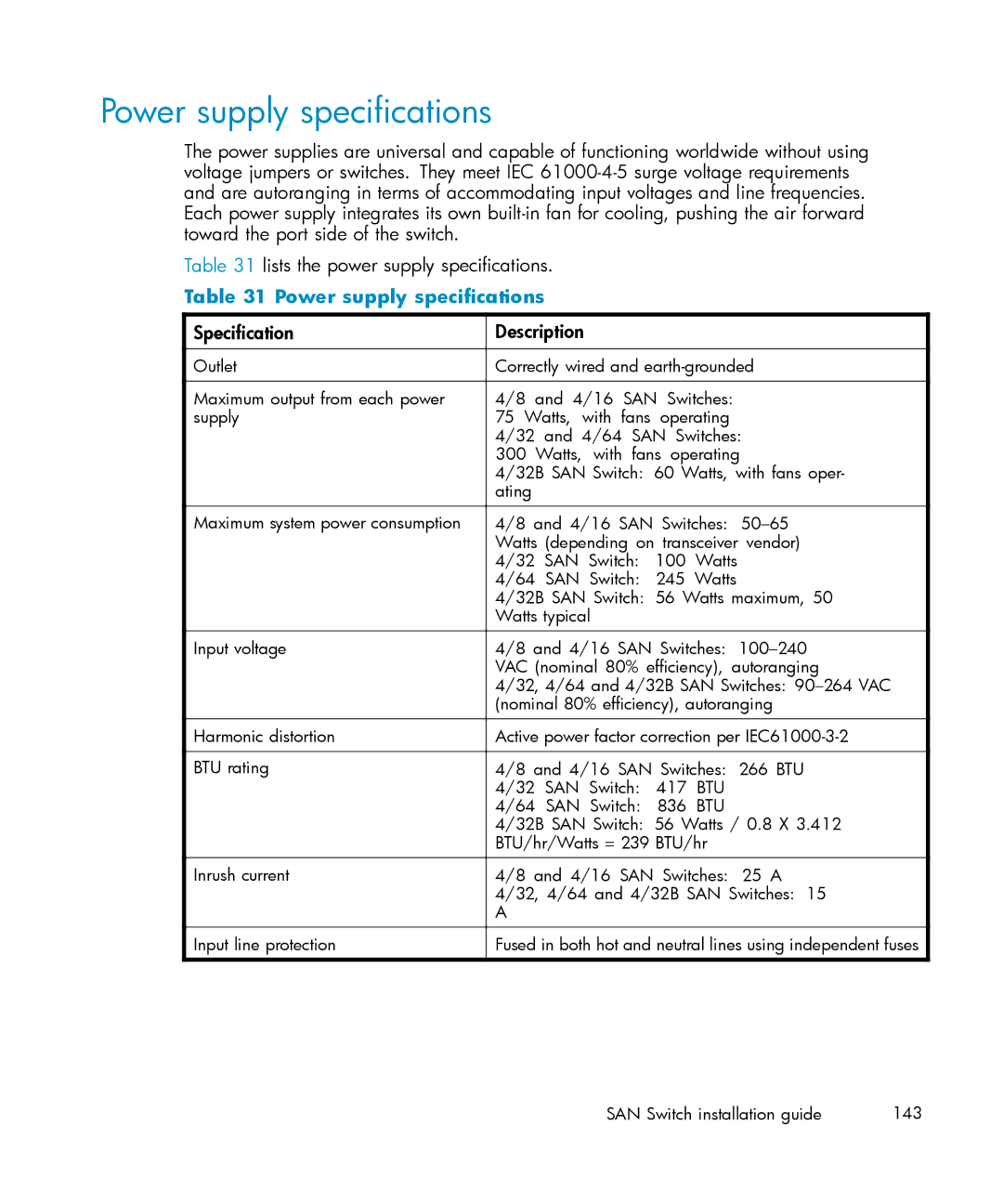 IBM AA-RWF3A-TE manual Power supply specifications 