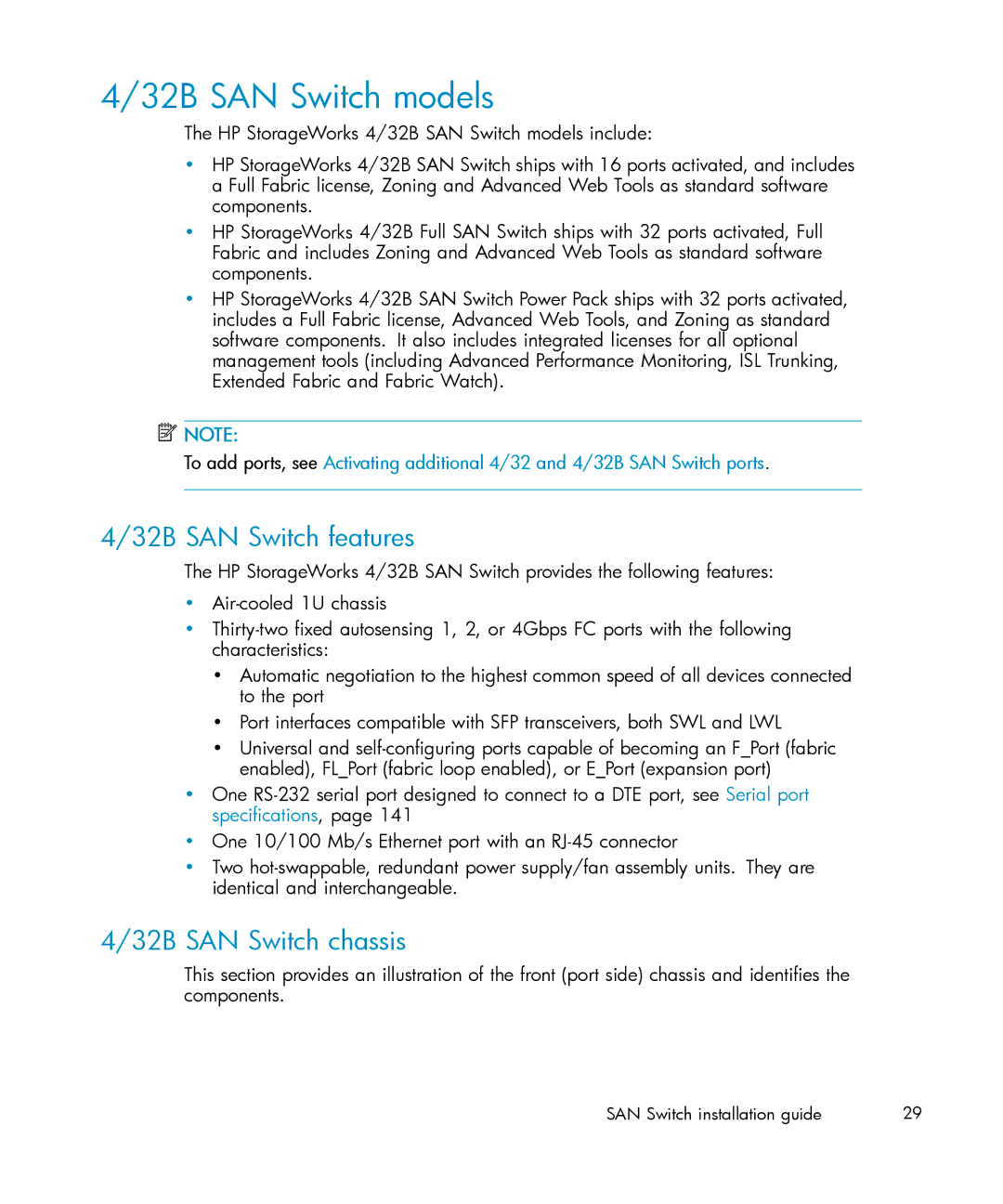 IBM AA-RWF3A-TE manual 32B SAN Switch models, 32B SAN Switch features, 32B SAN Switch chassis 