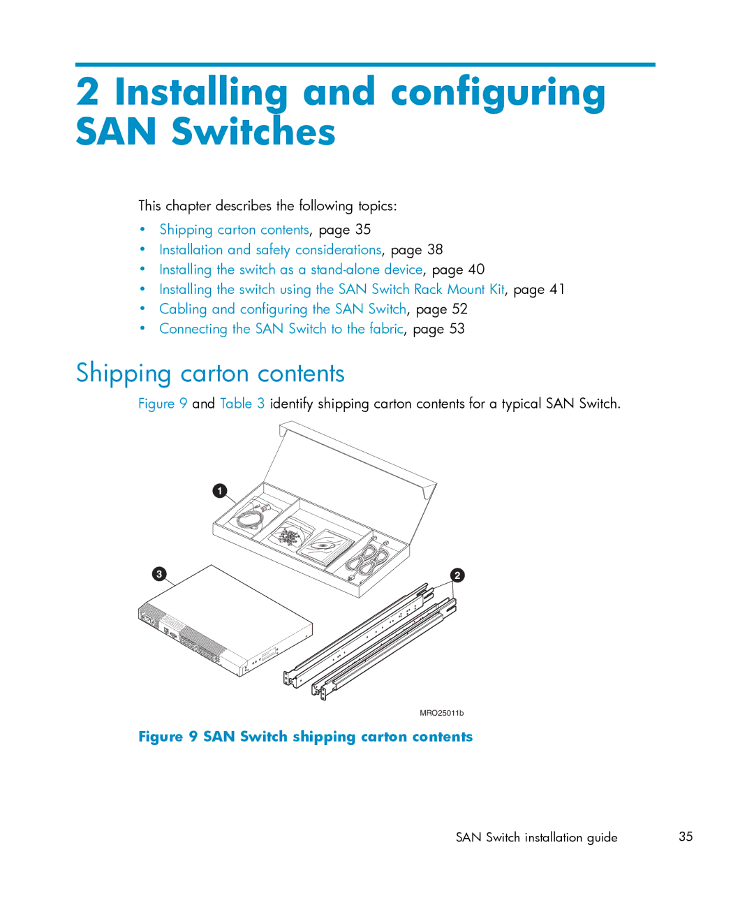 IBM AA-RWF3A-TE manual Installing and configuring SAN Switches, Shipping carton contents 