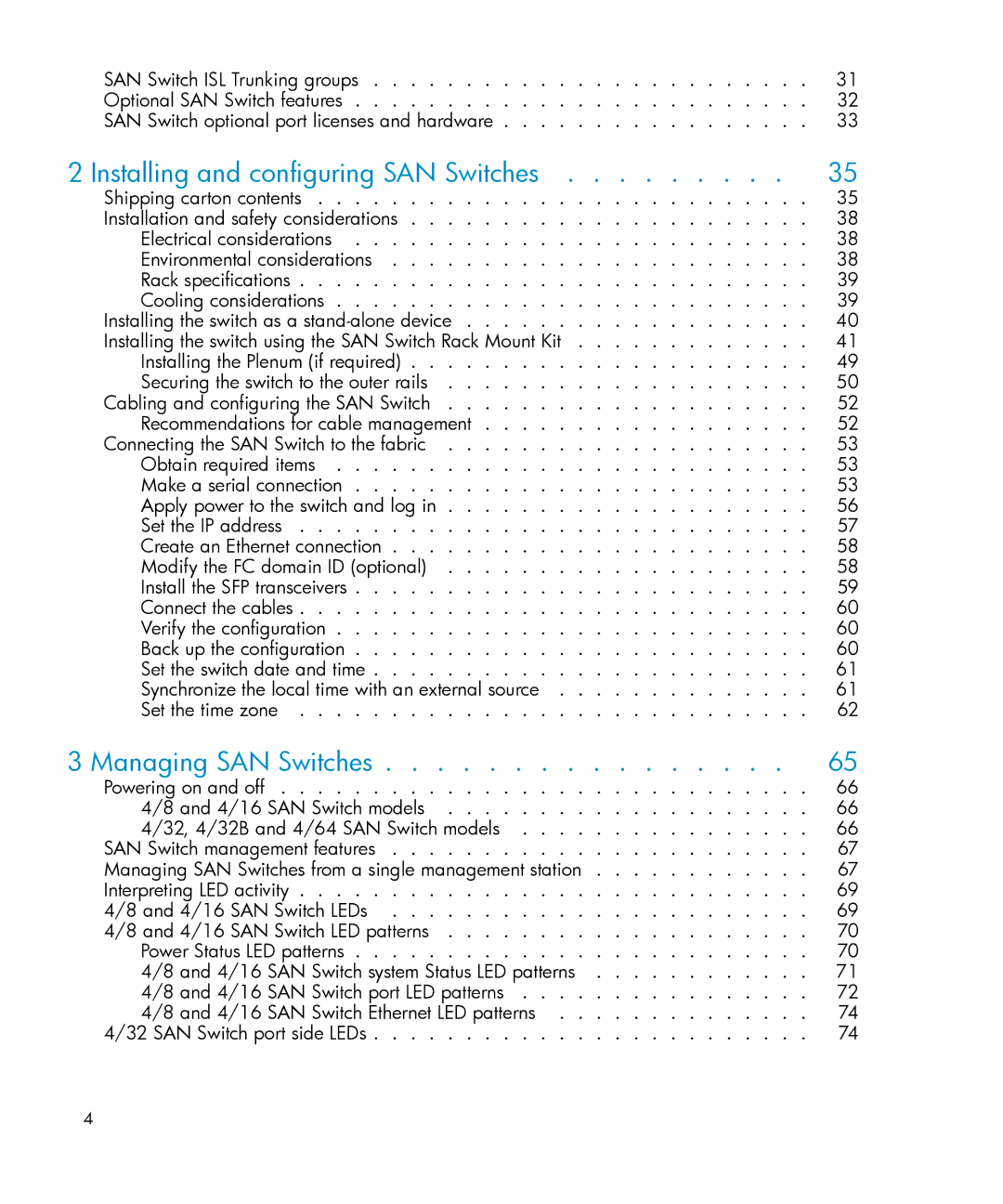 IBM AA-RWF3A-TE manual Installing and configuring SAN Switches, Managing SAN Switches 