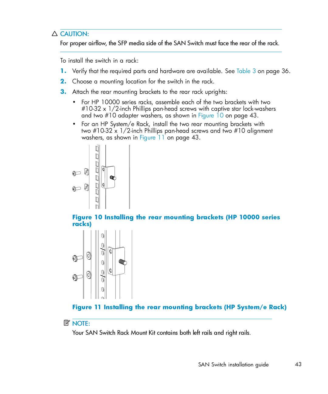 IBM AA-RWF3A-TE manual Installing the rear mounting brackets HP 10000 series racks 