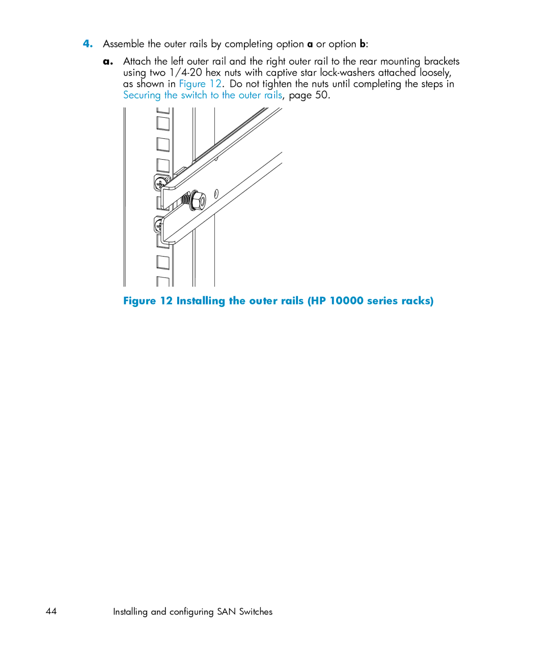 IBM AA-RWF3A-TE manual Installing the outer rails HP 10000 series racks 